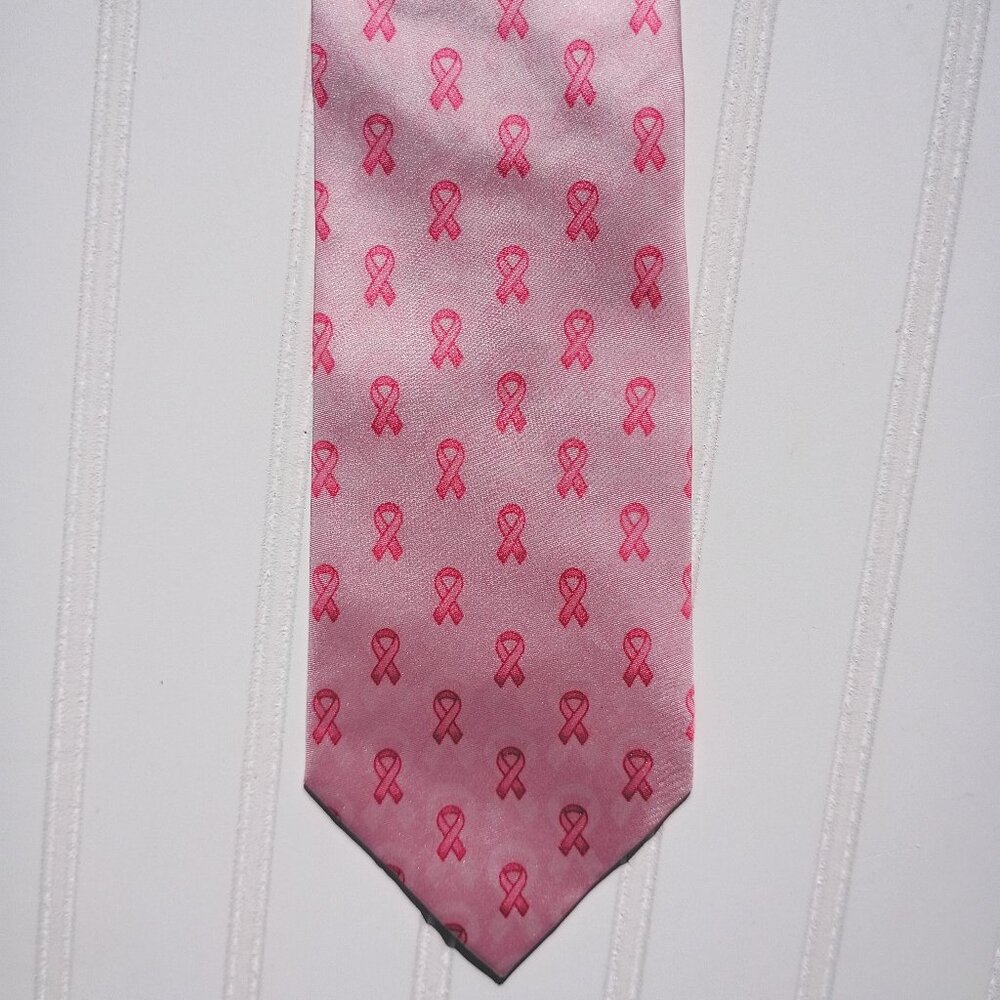 Wolfmark Neckwear Breast Cancer Necktie Pink Ribbons 100% Silk Handmade Unisex